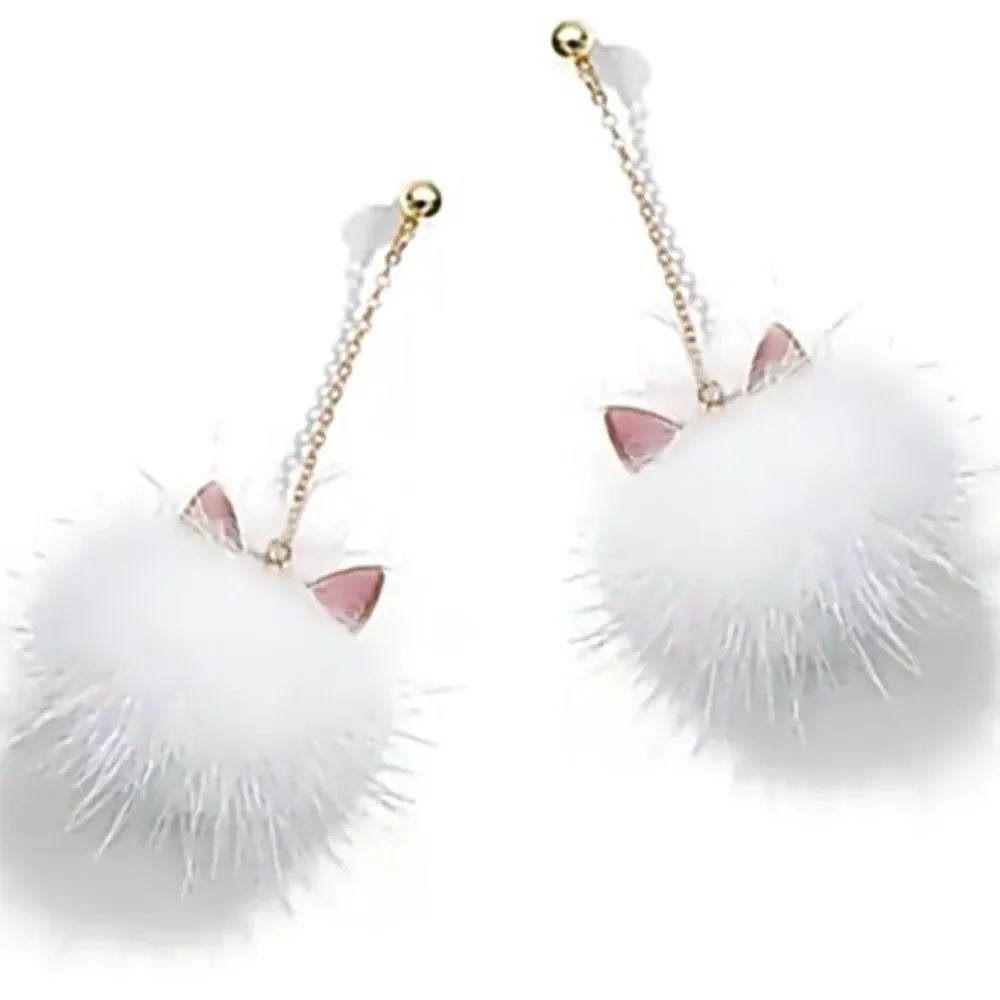 White CatโPom Pom Dangle Earrings NWT